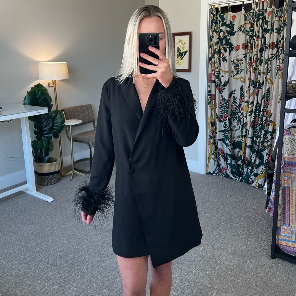 NWT Vineet Bahl Anthropologie Feather Blazer Dress Asymmetrical